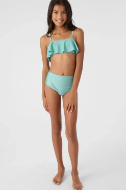 GIRL'S MIZI METALLIC RIB RUFFLE BRALETTE SWIM SET