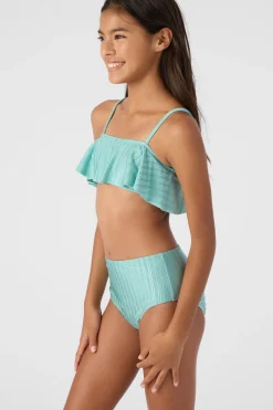 GIRL'S MIZI METALLIC RIB RUFFLE BRALETTE SWIM SET