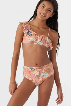 GIRL'S PUNTA TROPICAL ASYMM RUFFLE BANDEAU TOP SET