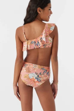 GIRL'S PUNTA TROPICAL ASYMM RUFFLE BANDEAU TOP SET