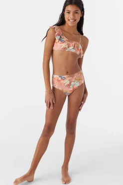 GIRL'S PUNTA TROPICAL ASYMM RUFFLE BANDEAU TOP SET