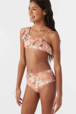 GIRL'S PUNTA TROPICAL ASYMM RUFFLE BANDEAU TOP SET