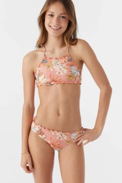 GIRL'S PUNTA TROPICAL RUFFLE EDGE HIGH NECK TOP SET