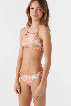 GIRL'S PUNTA TROPICAL RUFFLE EDGE HIGH NECK TOP SET