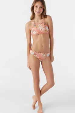 GIRL'S PUNTA TROPICAL RUFFLE EDGE HIGH NECK TOP SET