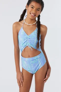 GIRL'S WINONA TILE CINCHED ONE-PIECE