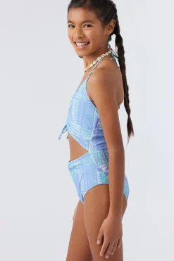 GIRL'S WINONA TILE CINCHED ONE-PIECE