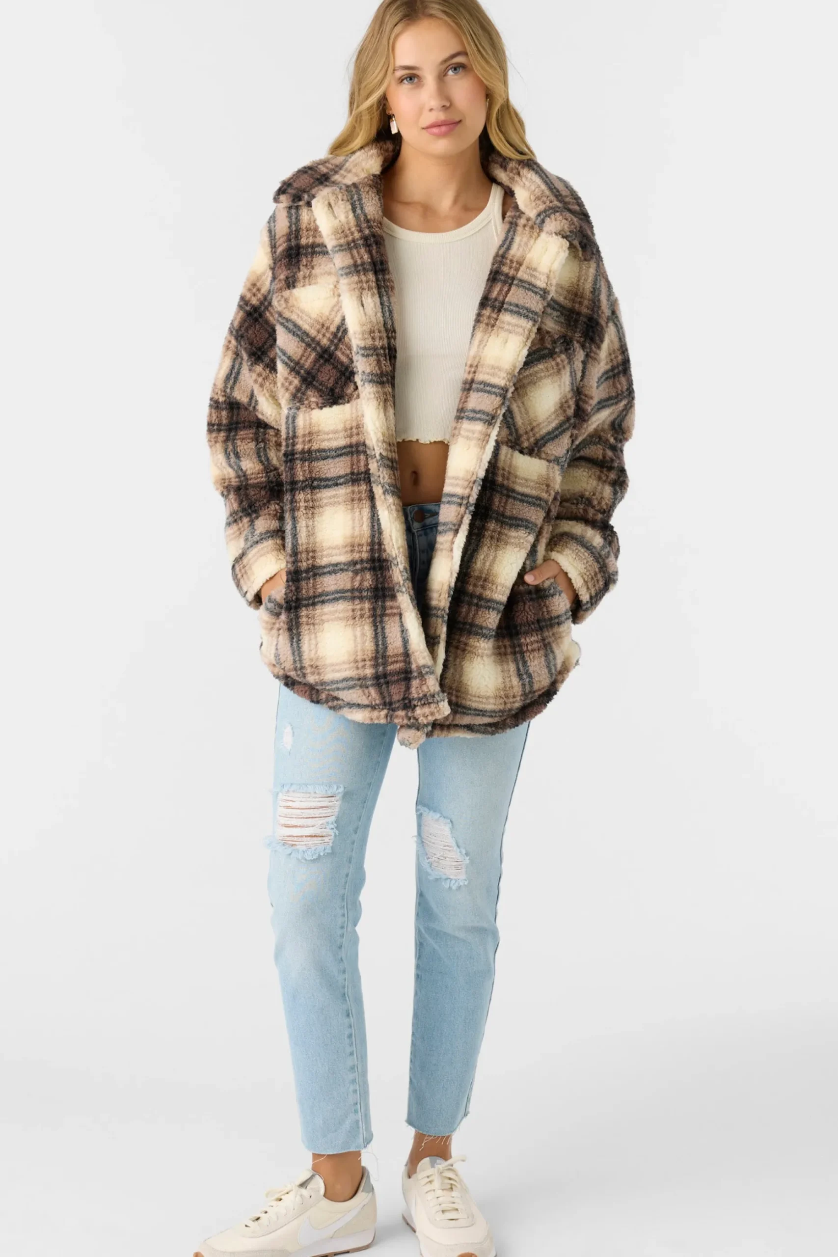 HEATH PLAID HIGH PILE FLEECE JACKET