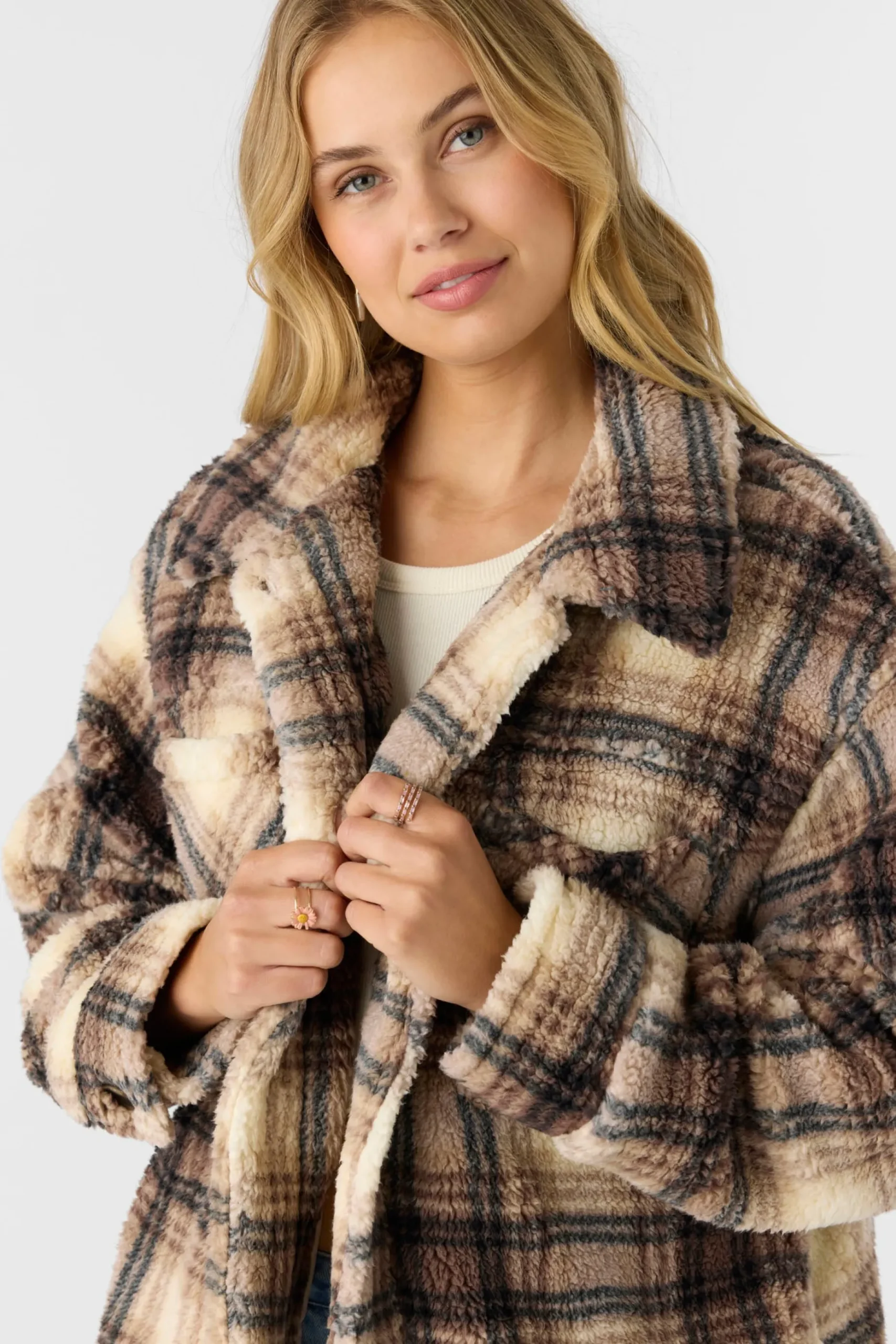 HEATH PLAID HIGH PILE FLEECE JACKET