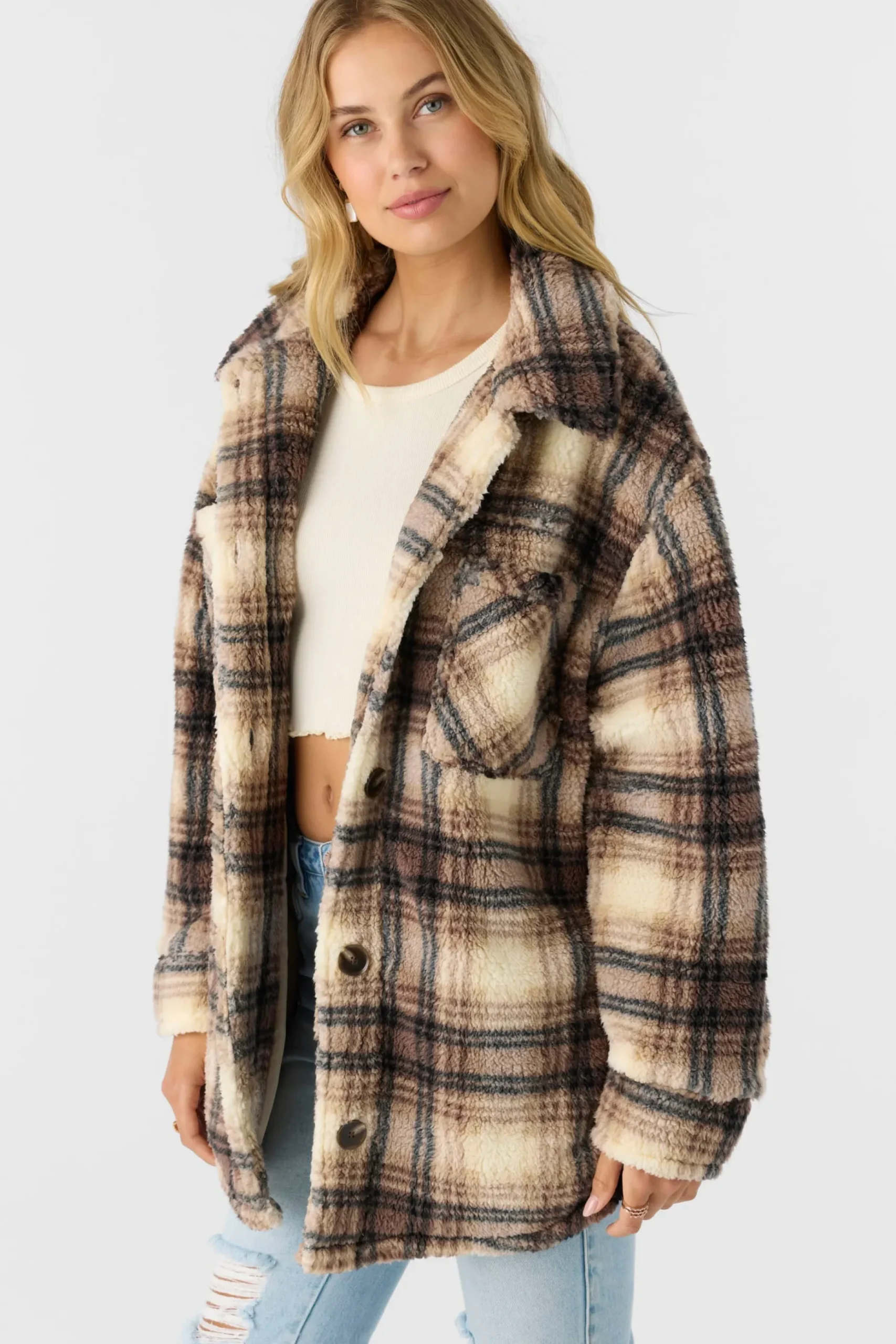 HEATH PLAID HIGH PILE FLEECE JACKET