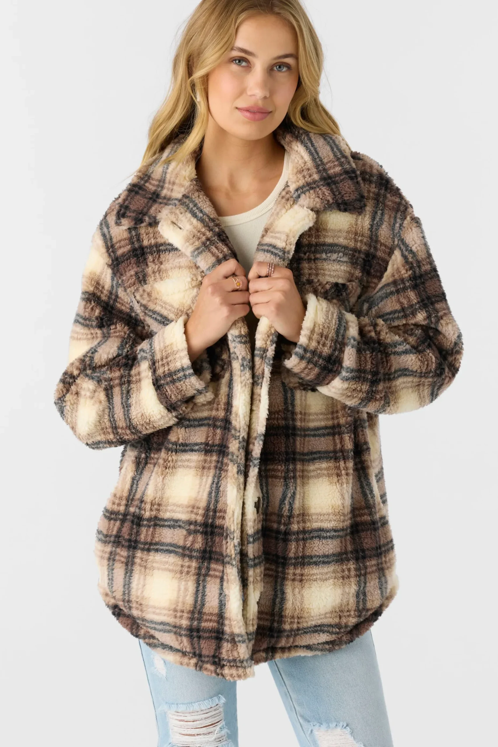 HEATH PLAID HIGH PILE FLEECE JACKET