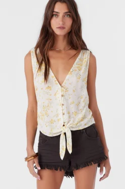 JADEN TATIANNA FLORAL TIE-FRONT TOP