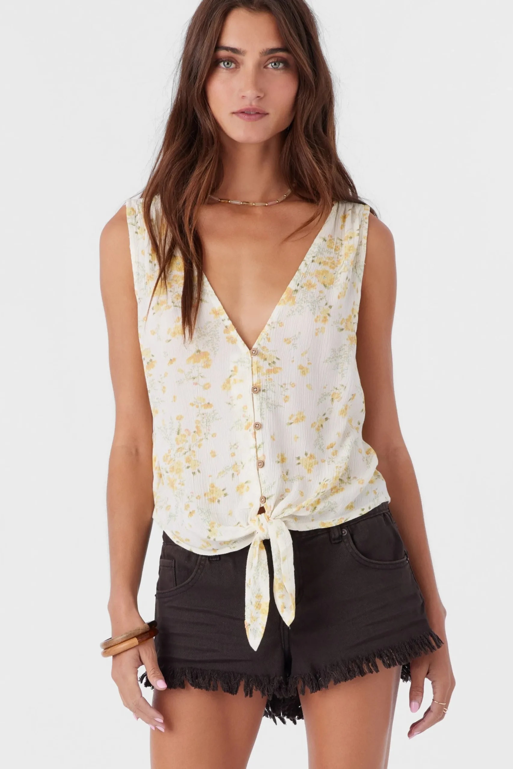 JADEN TATIANNA FLORAL TIE-FRONT TOP