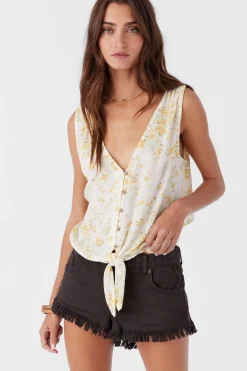 JADEN TATIANNA FLORAL TIE-FRONT TOP