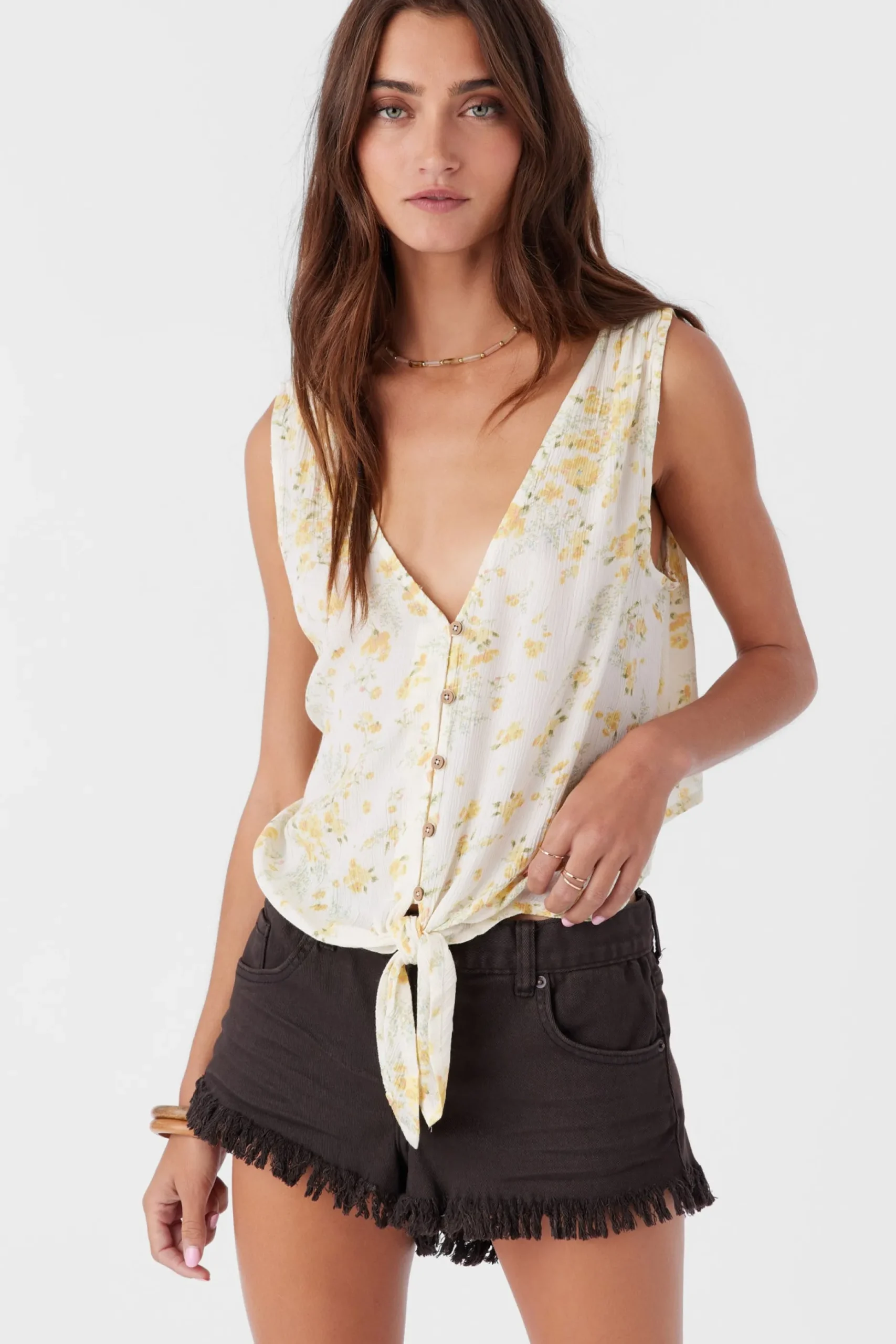 JADEN TATIANNA FLORAL TIE-FRONT TOP