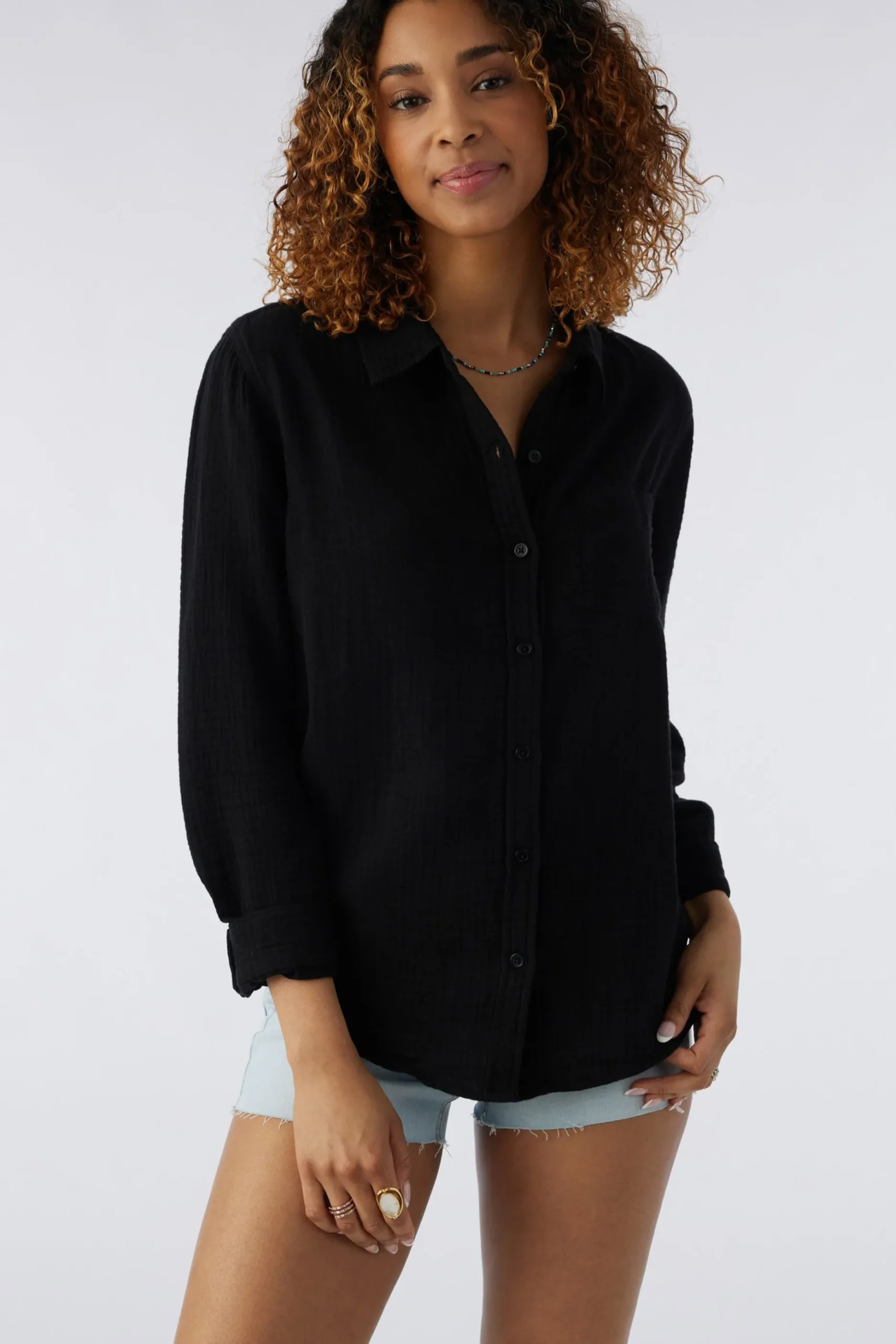 LENI CRINKLE DOUBLE GAUZE BUTTON DOWN SHIRT
