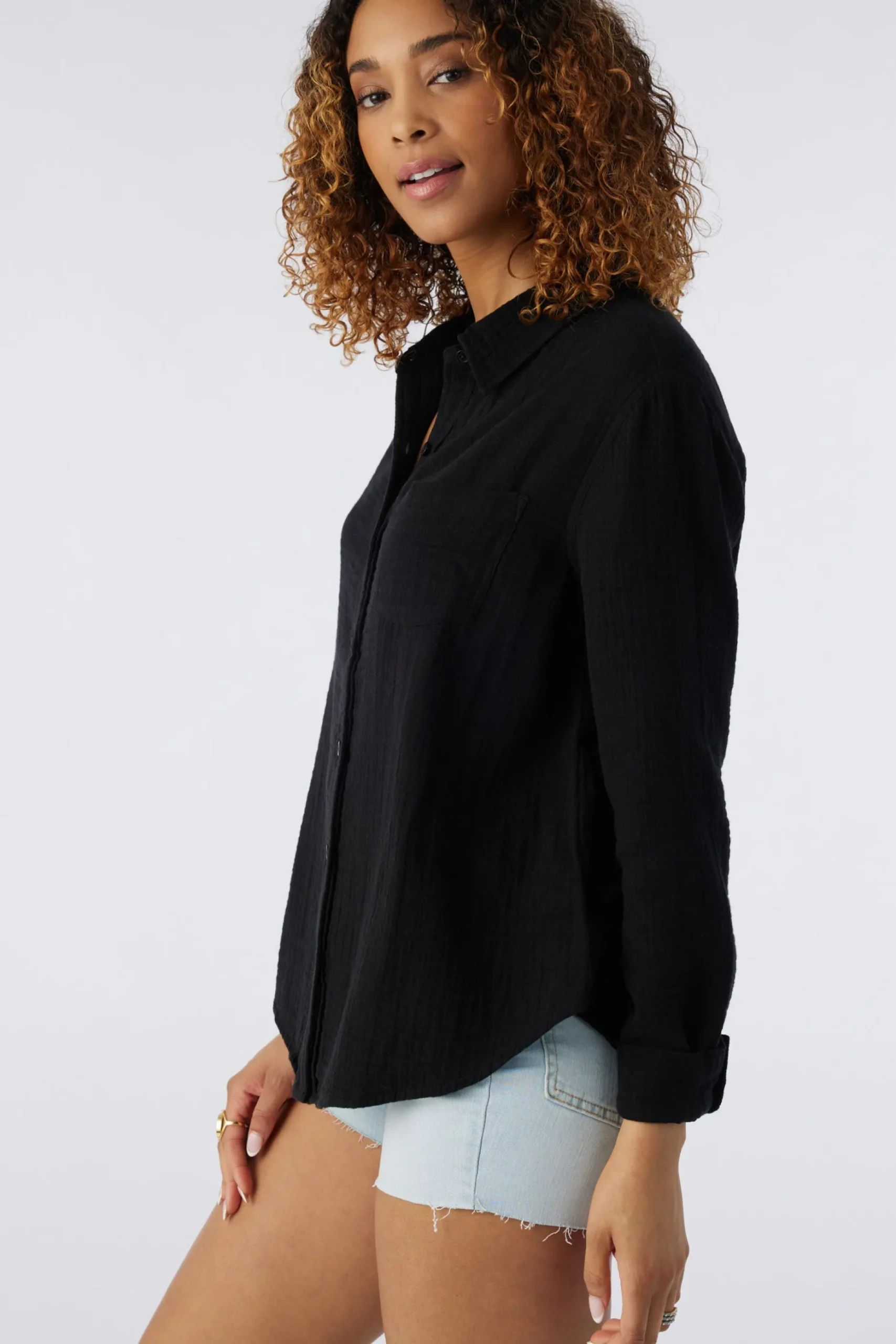 LENI CRINKLE DOUBLE GAUZE BUTTON DOWN SHIRT