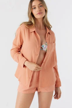 LENI CRINKLE DOUBLE GAUZE BUTTON DOWN SHIRT