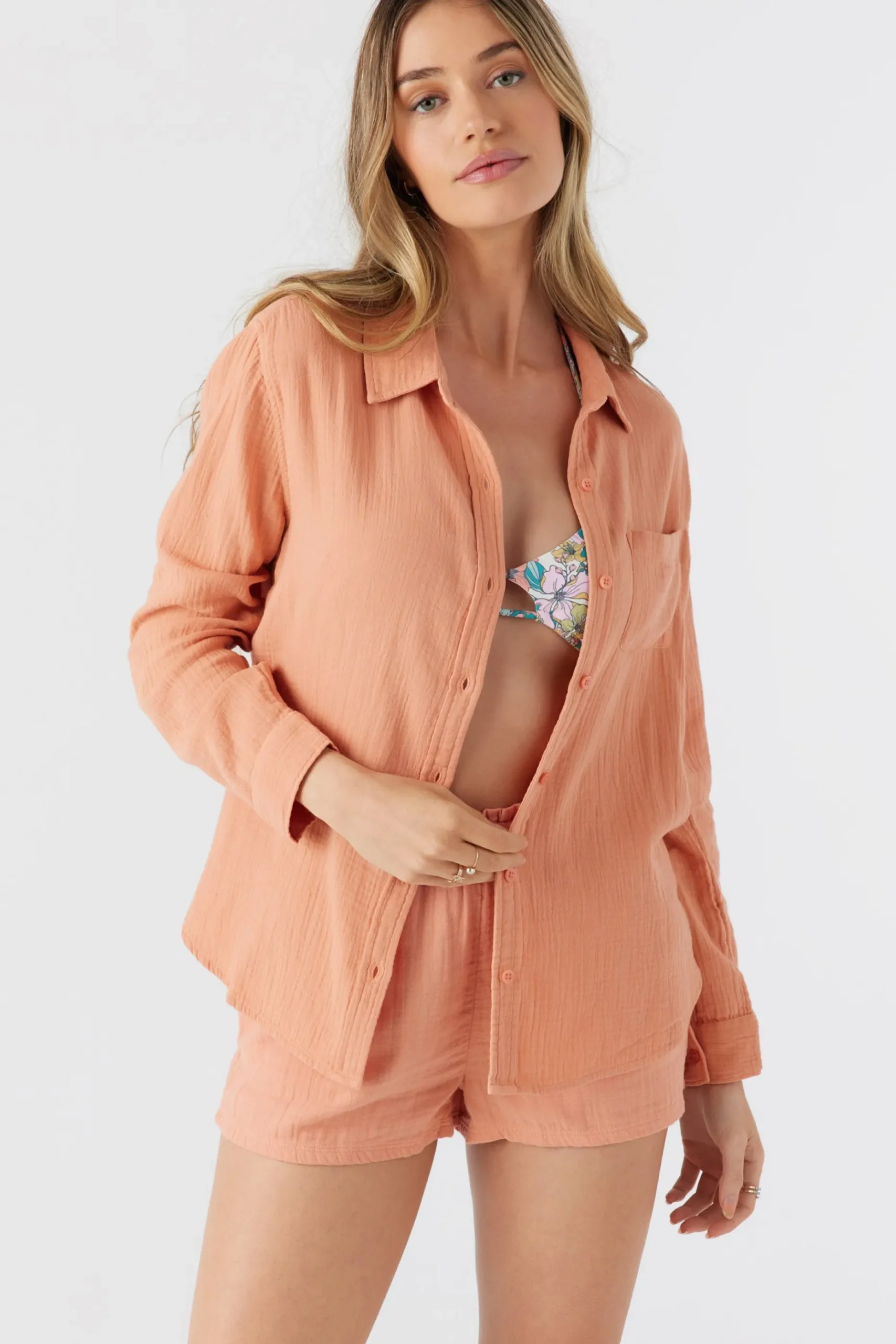 LENI CRINKLE DOUBLE GAUZE BUTTON DOWN SHIRT