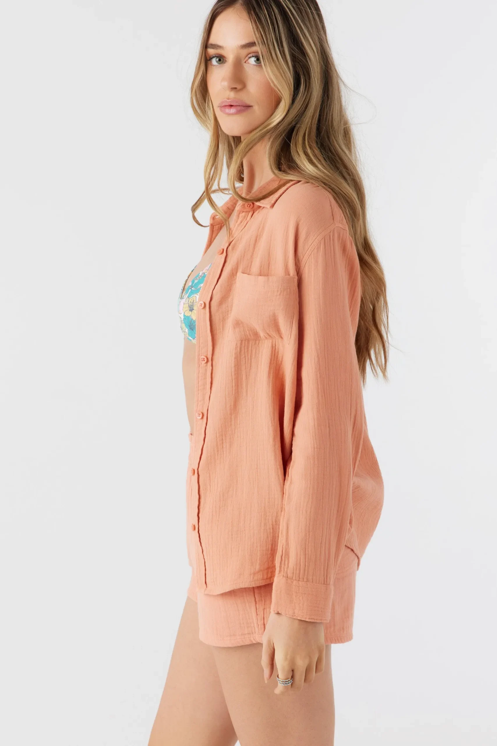 LENI CRINKLE DOUBLE GAUZE BUTTON DOWN SHIRT
