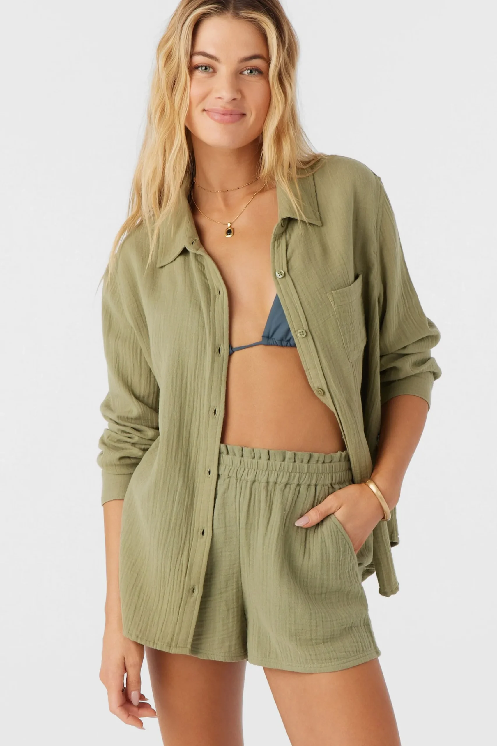 LENI CRINKLE DOUBLE GAUZE BUTTON DOWN SHIRT