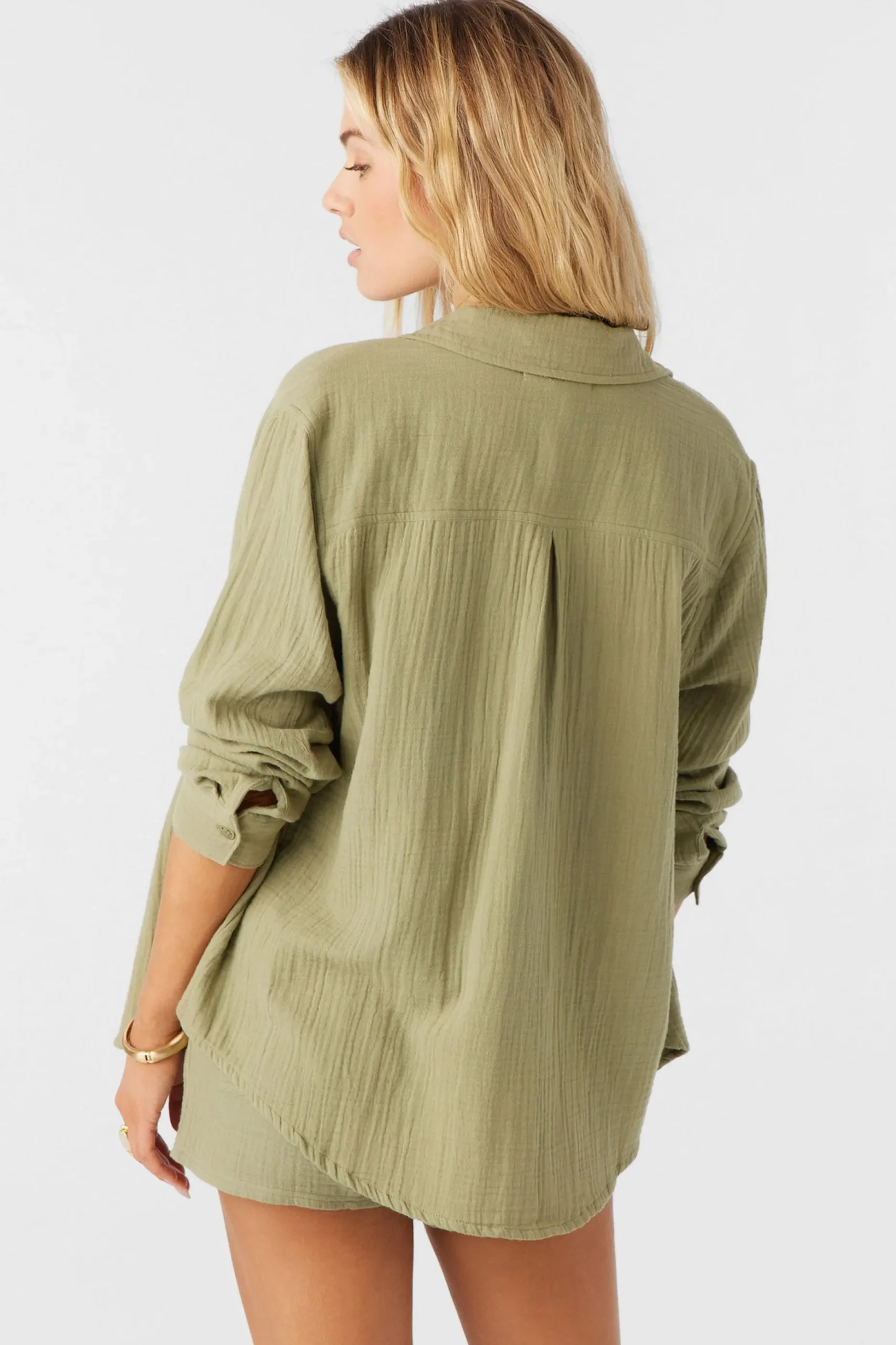 LENI CRINKLE DOUBLE GAUZE BUTTON DOWN SHIRT
