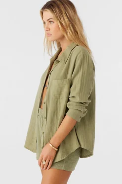 LENI CRINKLE DOUBLE GAUZE BUTTON DOWN SHIRT