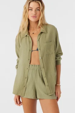 LENI CRINKLE DOUBLE GAUZE BUTTON DOWN SHIRT