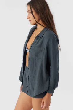 LENI CRINKLE DOUBLE GAUZE BUTTON DOWN SHIRT