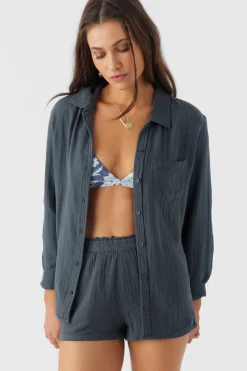 LENI CRINKLE DOUBLE GAUZE BUTTON DOWN SHIRT