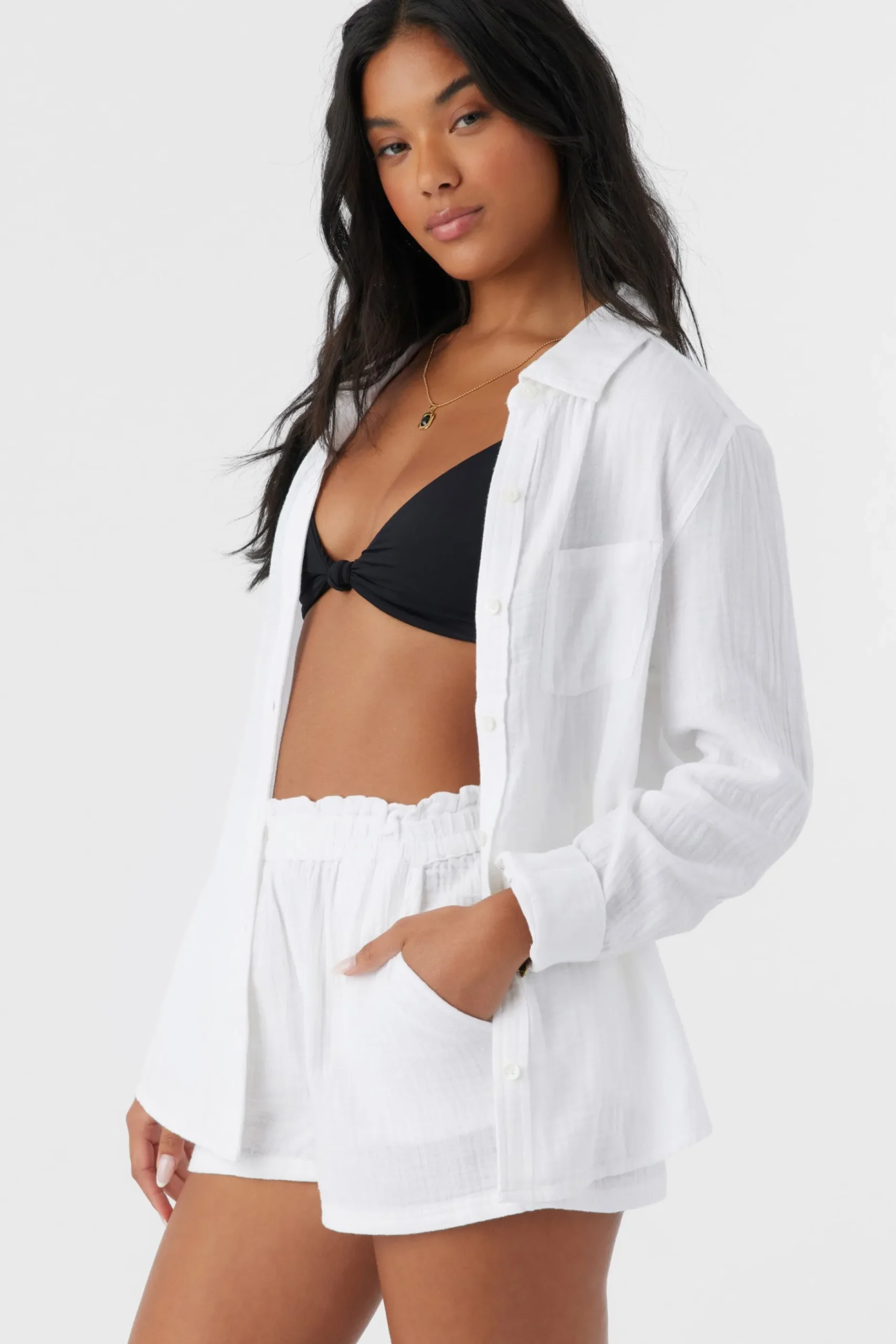 LENI CRINKLE DOUBLE GAUZE BUTTON DOWN SHIRT