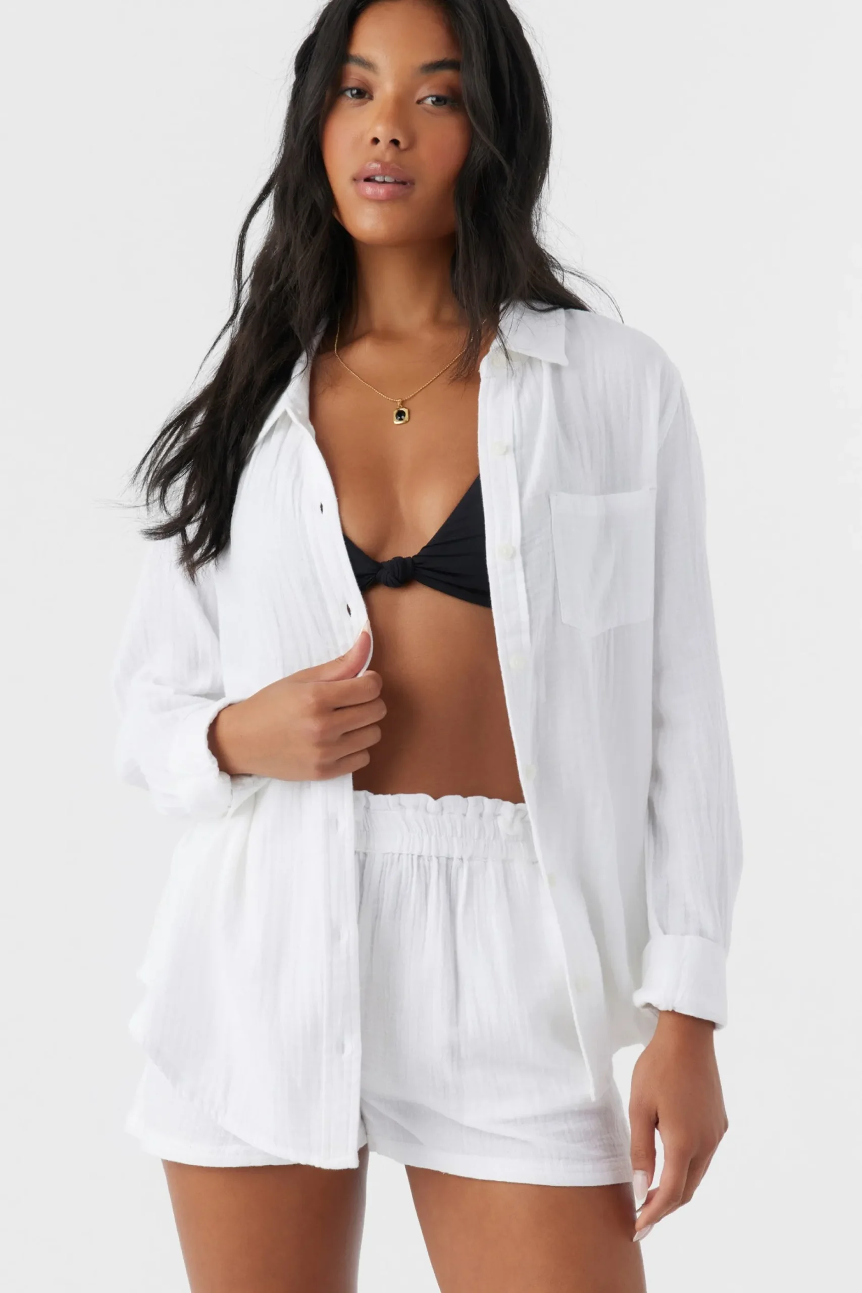 LENI CRINKLE DOUBLE GAUZE BUTTON DOWN SHIRT