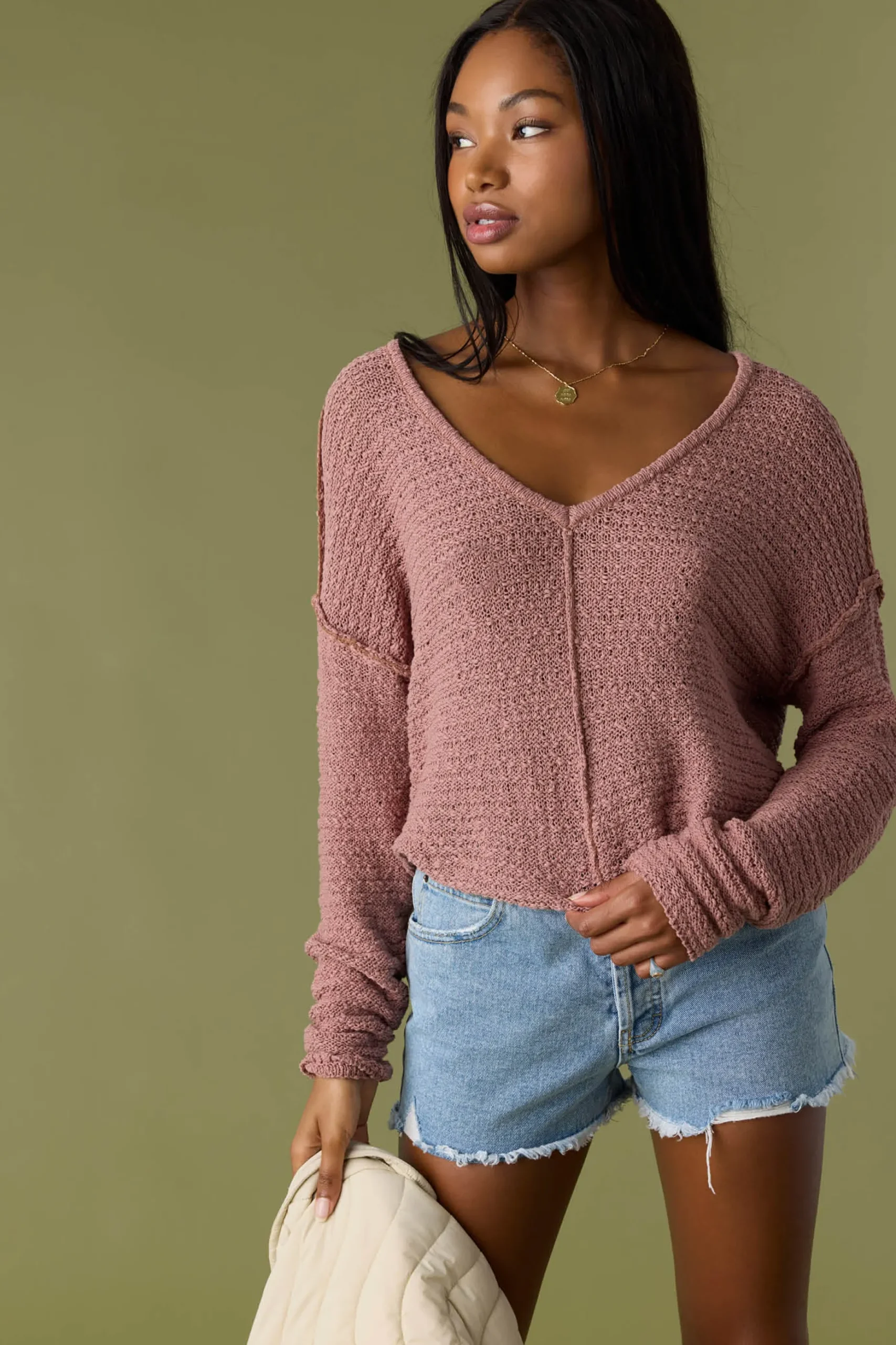 MARINA COTTON SLUB V-NECK SWEATER