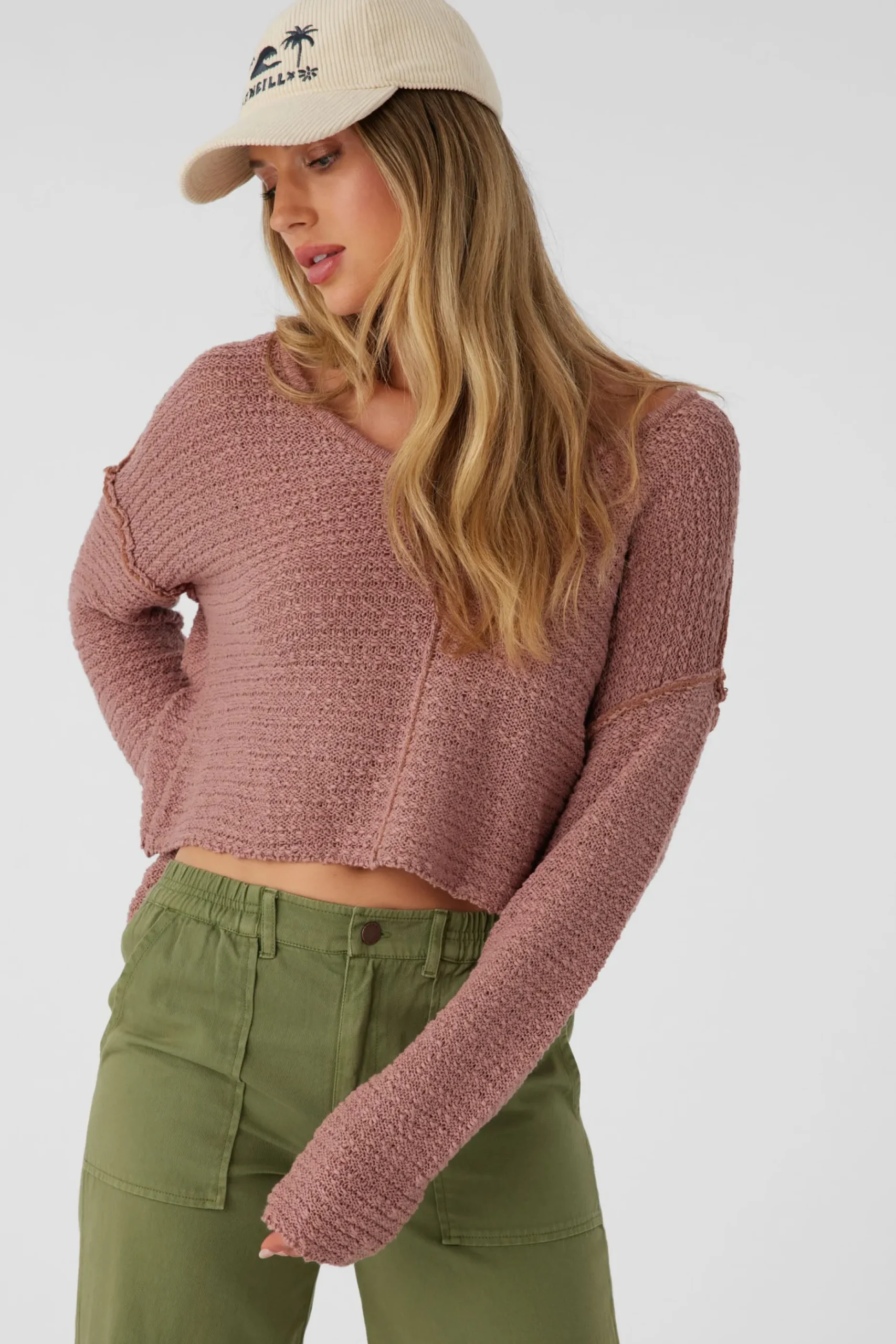 MARINA COTTON SLUB V-NECK SWEATER
