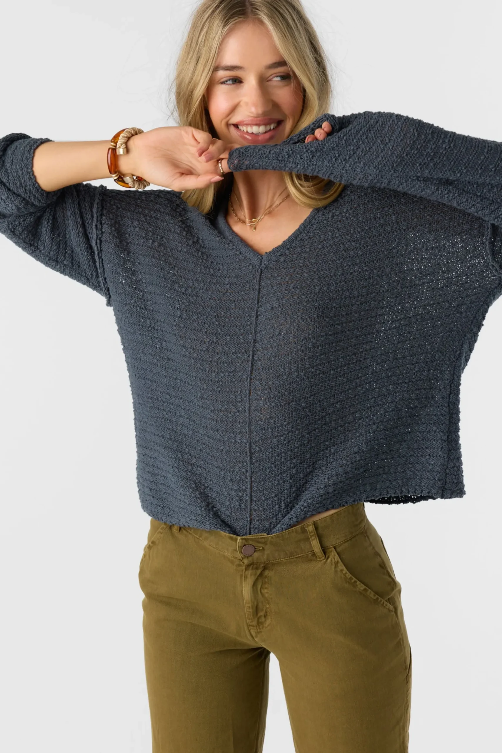 MARINA COTTON SLUB V-NECK SWEATER