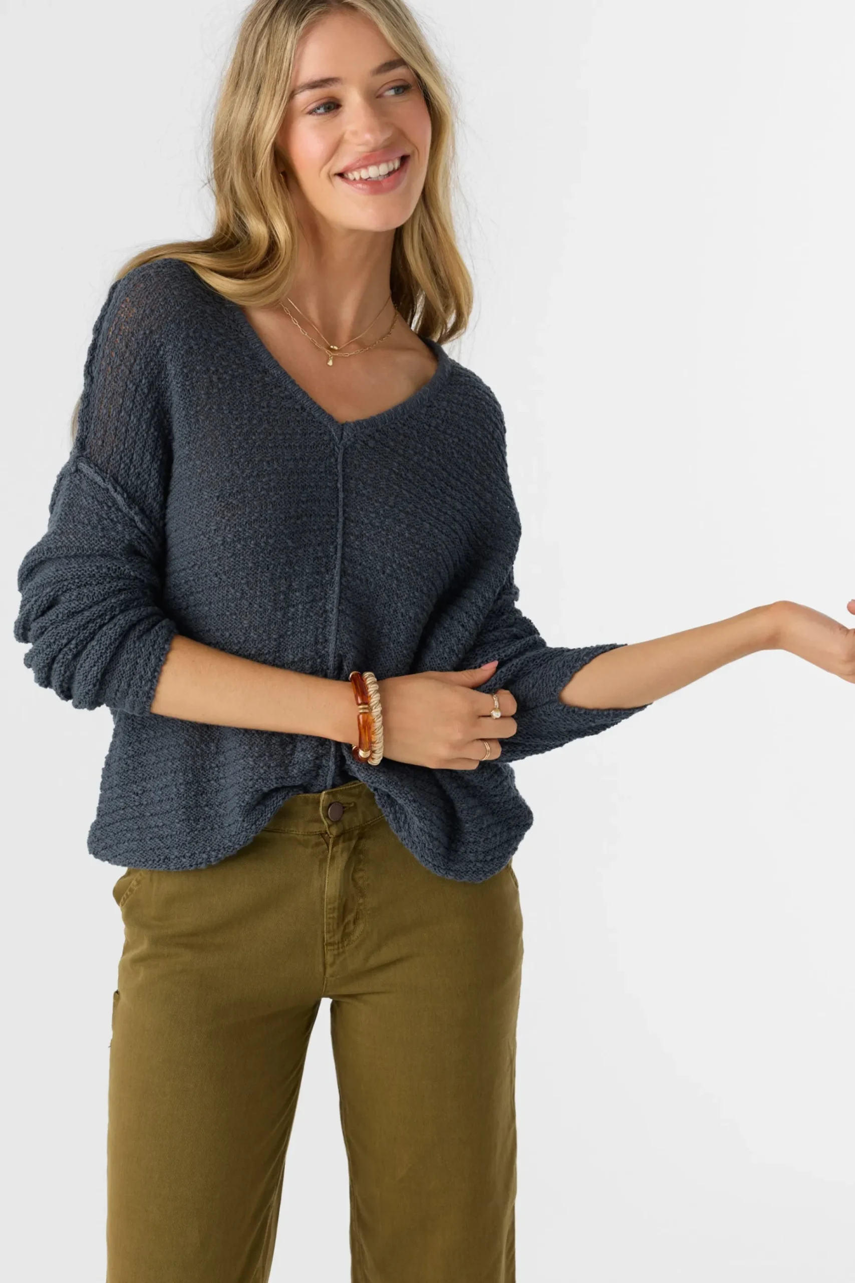 MARINA COTTON SLUB V-NECK SWEATER