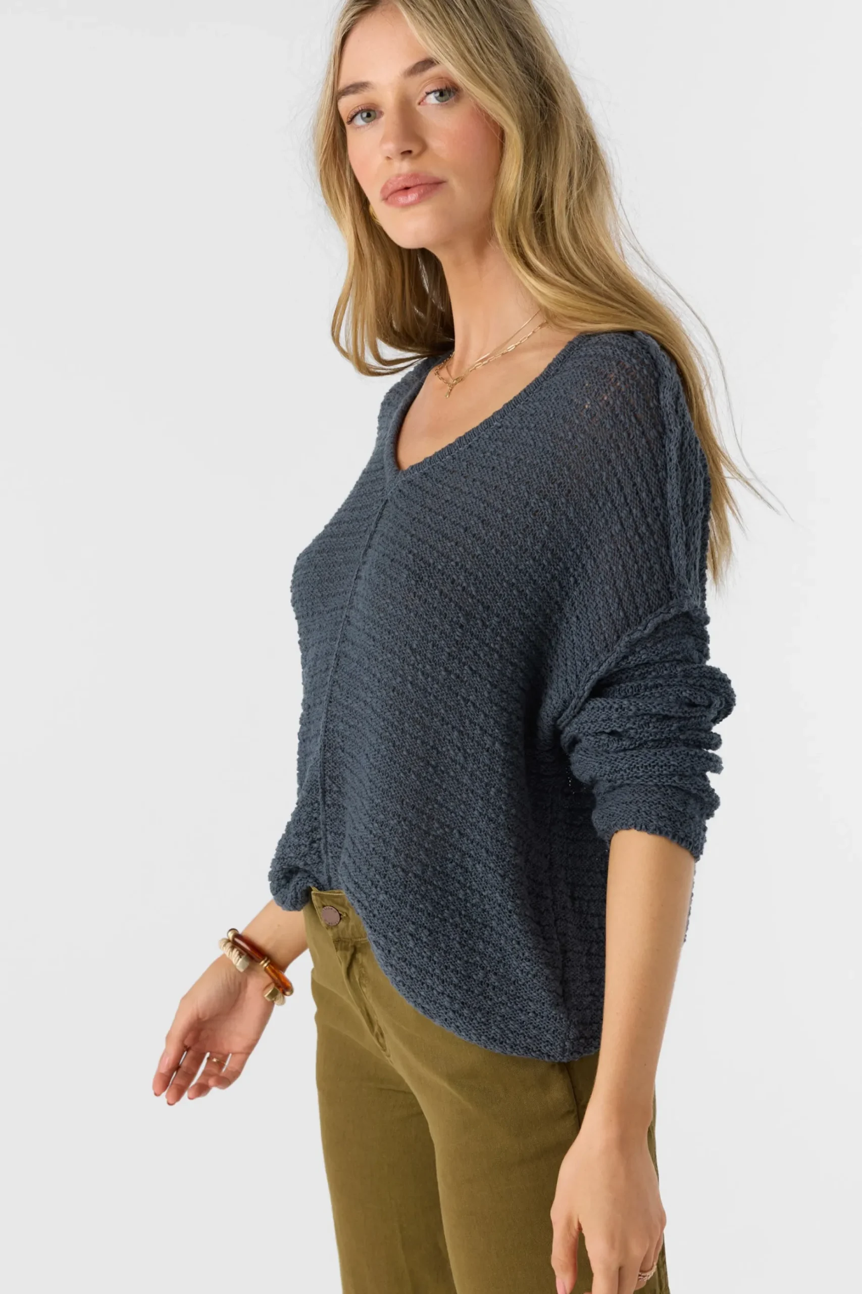 MARINA COTTON SLUB V-NECK SWEATER