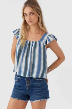 SYNDIE FADE STRIPE RUFFLE SLEEVE TOP