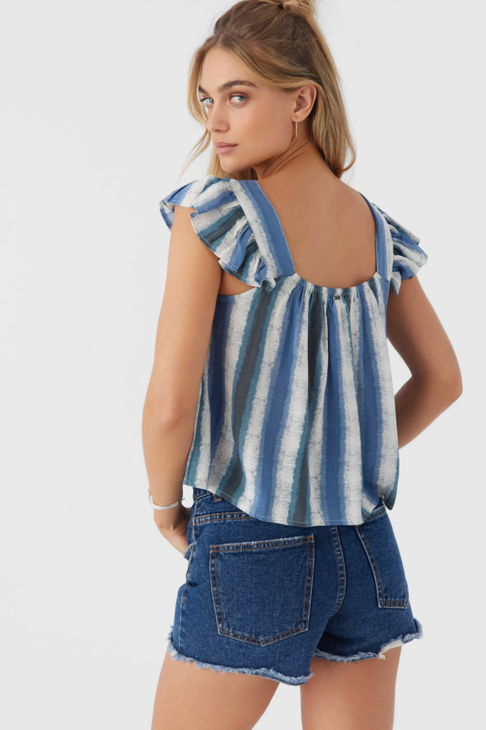 SYNDIE FADE STRIPE RUFFLE SLEEVE TOP