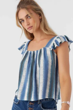 SYNDIE FADE STRIPE RUFFLE SLEEVE TOP