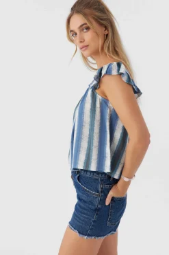 SYNDIE FADE STRIPE RUFFLE SLEEVE TOP