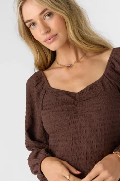 TEGAN SMOCKED KNIT LONG SLEEVE MINI DRESS