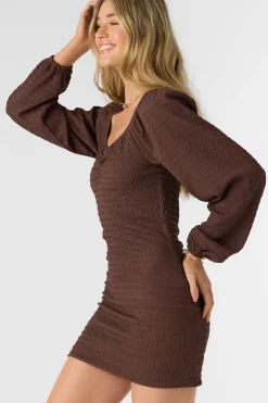 TEGAN SMOCKED KNIT LONG SLEEVE MINI DRESS