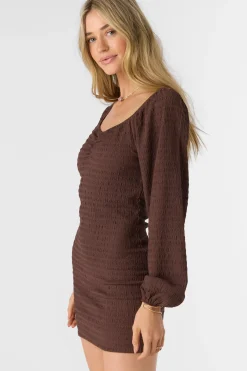 TEGAN SMOCKED KNIT LONG SLEEVE MINI DRESS