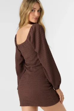TEGAN SMOCKED KNIT LONG SLEEVE MINI DRESS