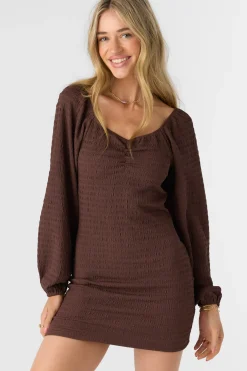 TEGAN SMOCKED KNIT LONG SLEEVE MINI DRESS